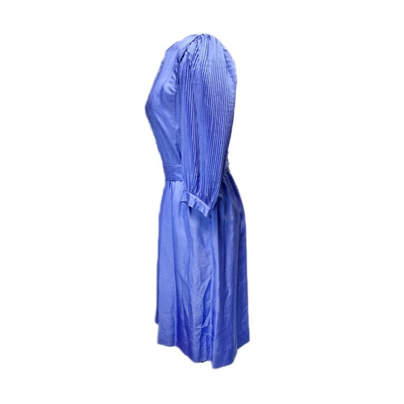 1970's Joan Sparks Victorian Revival, Prairie Long Sleeve Pleated Blue Dress - Picture 2 of 4